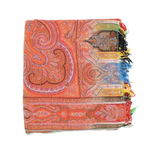 Antique Victorian huge woven wool paisley pattern piano cover shawl bed table cover 310cm by 160cm