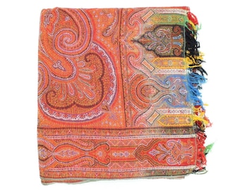 Antique Victorian huge woven wool paisley pattern piano cover shawl bed table cover 310cm by 160cm