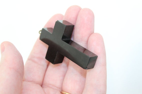 Antique Victorian large Whitby jet cross pendant … - image 6