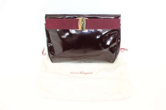 Vintage 1980s Salvatore Ferragamo burgundy patent… - image 1