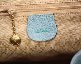 Vintage Gucci Bamboo Backpack Blue Sued Leather Authentic Designer