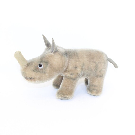 Vintage 1960s Steiff Rhino Nosy Rhinoceros Grey Mohair Straw