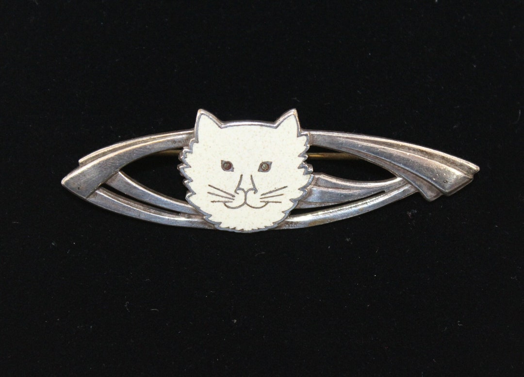 Antique Enamel Cat Head Pin Brooch Art Nouveau - Etsy