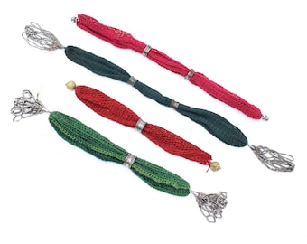 Antique X4 Victorian misers purse fine crotched silk with cut steel beadwork tassel detail