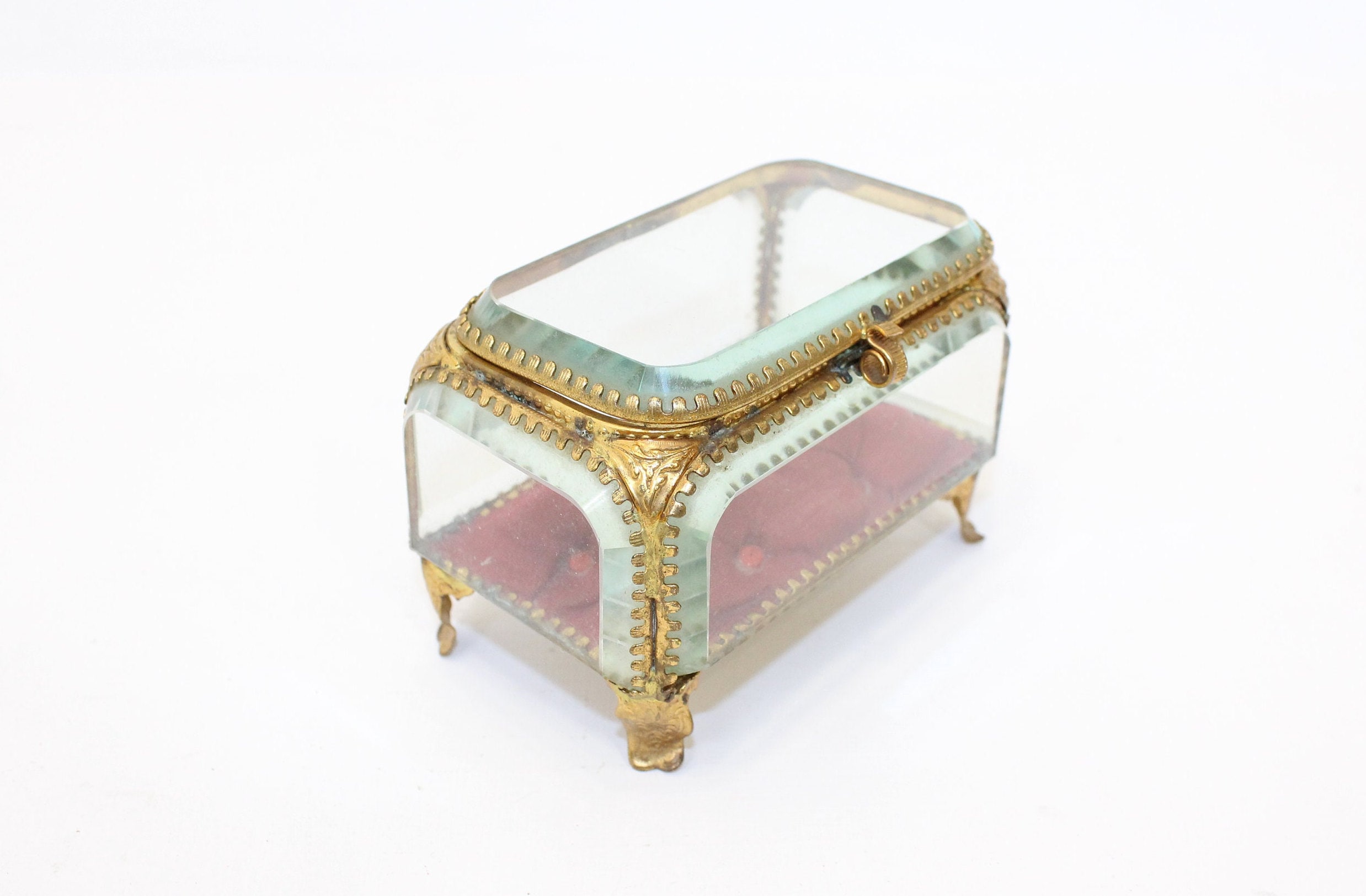 ⚫︎フランスアンティーク⚫︎美しいオルモル調装飾 厚ガラスのジュエリーケース 希少 ⚫︎フランスアンティーク⚫︎美しいオルモル調装飾 厚ガラスの