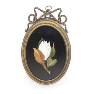 Antique Victorian Floral Pietra Dura Photo Frame Gilt Mounted Wall Plaque