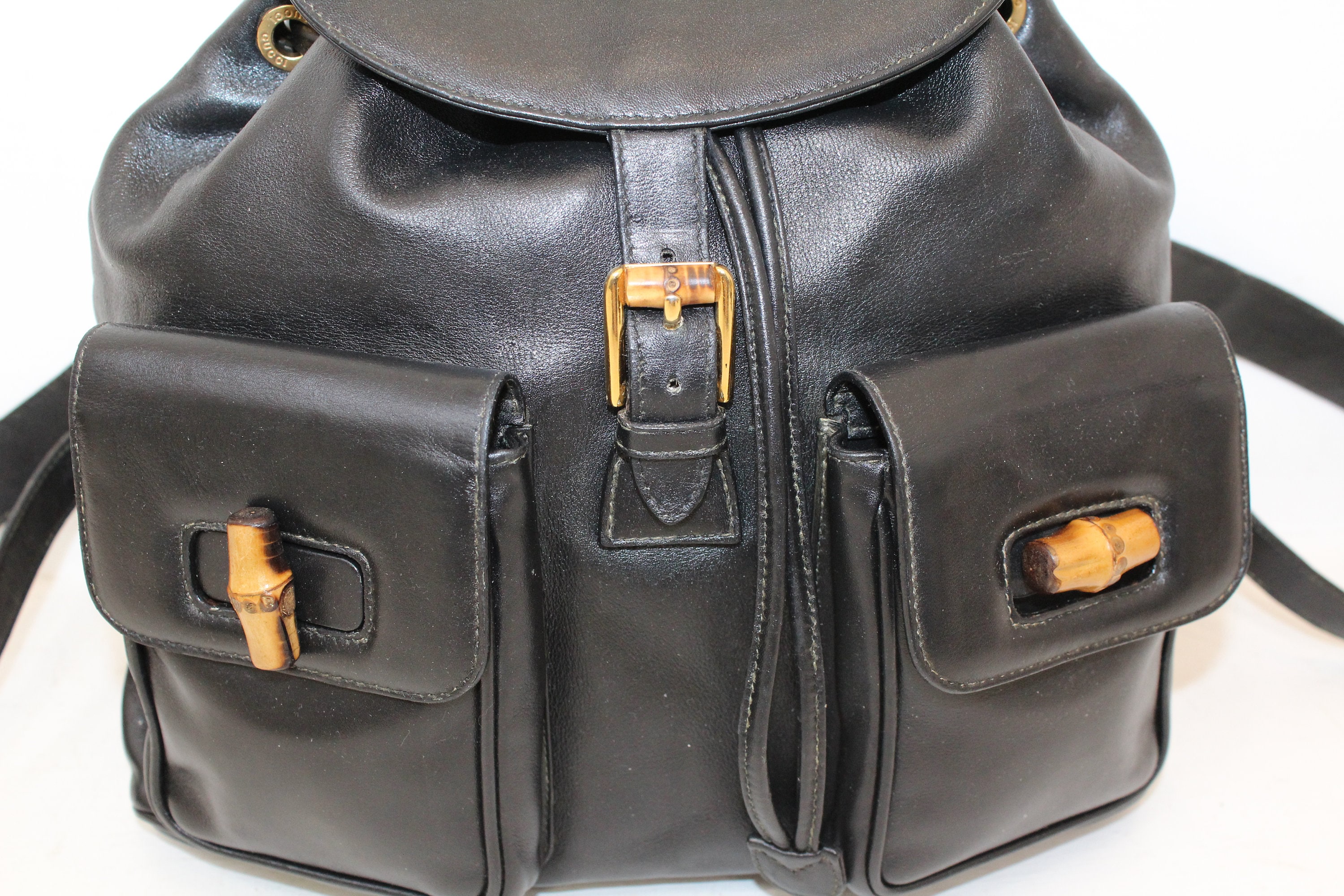 Gucci, Bags, Gucci Vintage Bamboo Leather Backpack Black