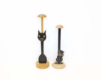 Antique 1920s black cat hat stand wig display stand X2