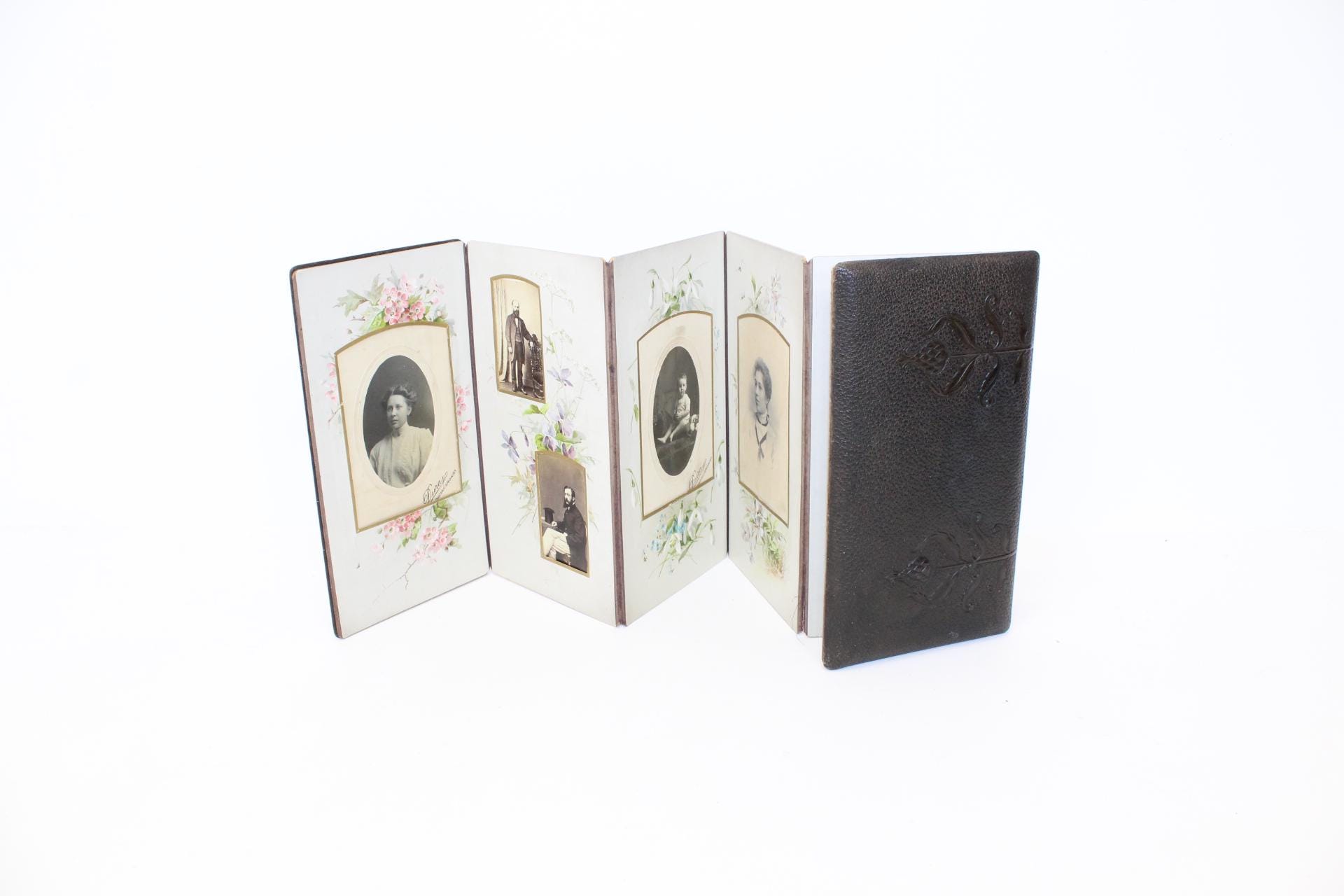 Antique Victorian Leather Folding Photo Album Extending Photograph