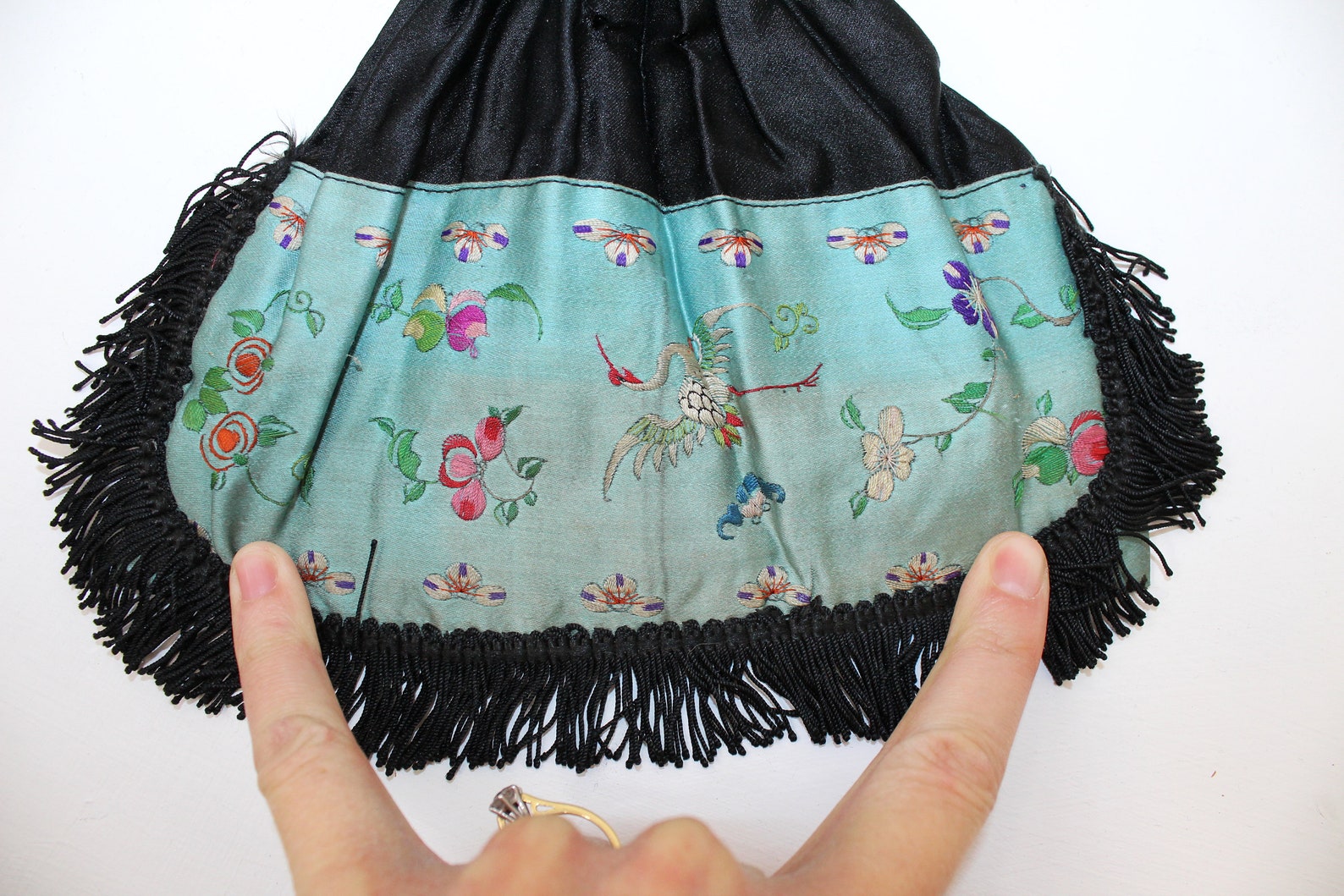 Antique Chinese Embroidered Silk Large Misers Style Purse Bag Etsy