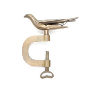 Antique Victorian brass bird table hemming clamp fabric holder sewing aid tool