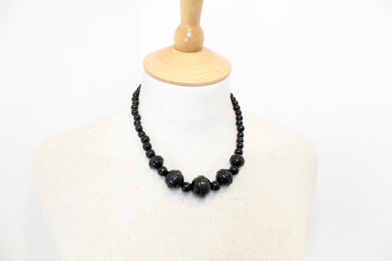 Antique Victorian Whitby Jet necklace beads carve… - image 4