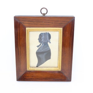 Antique Regency Silhouette Portrait Miniature Woman in Watercolour Painting Framed
