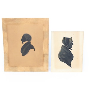 Antique Georgian silhouette lady and gentleman cut paper and watercolour UNFRAMED