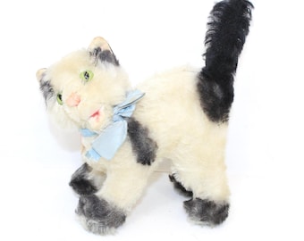 Vintage 1950s Steiff Mohair Cat Gussy Scaredy Kitten with Ribbon