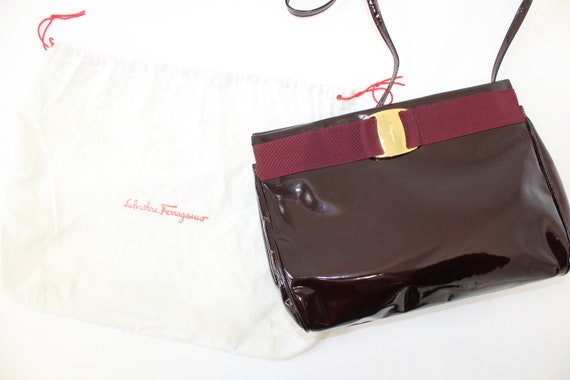 Vintage 1980s Salvatore Ferragamo burgundy patent… - image 3