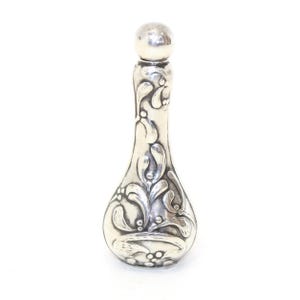 Antique Sterling Silver Perfume Scent Bottle Art Nouveau Mistletoe design