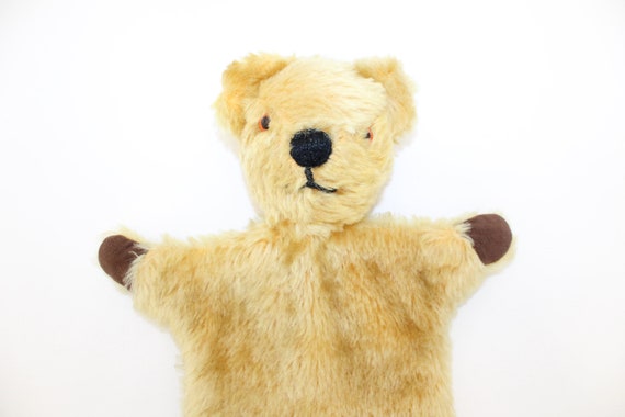 Vintage Merrythought Teddy Bear Hand Puppet Golden Mohair Soft Toy