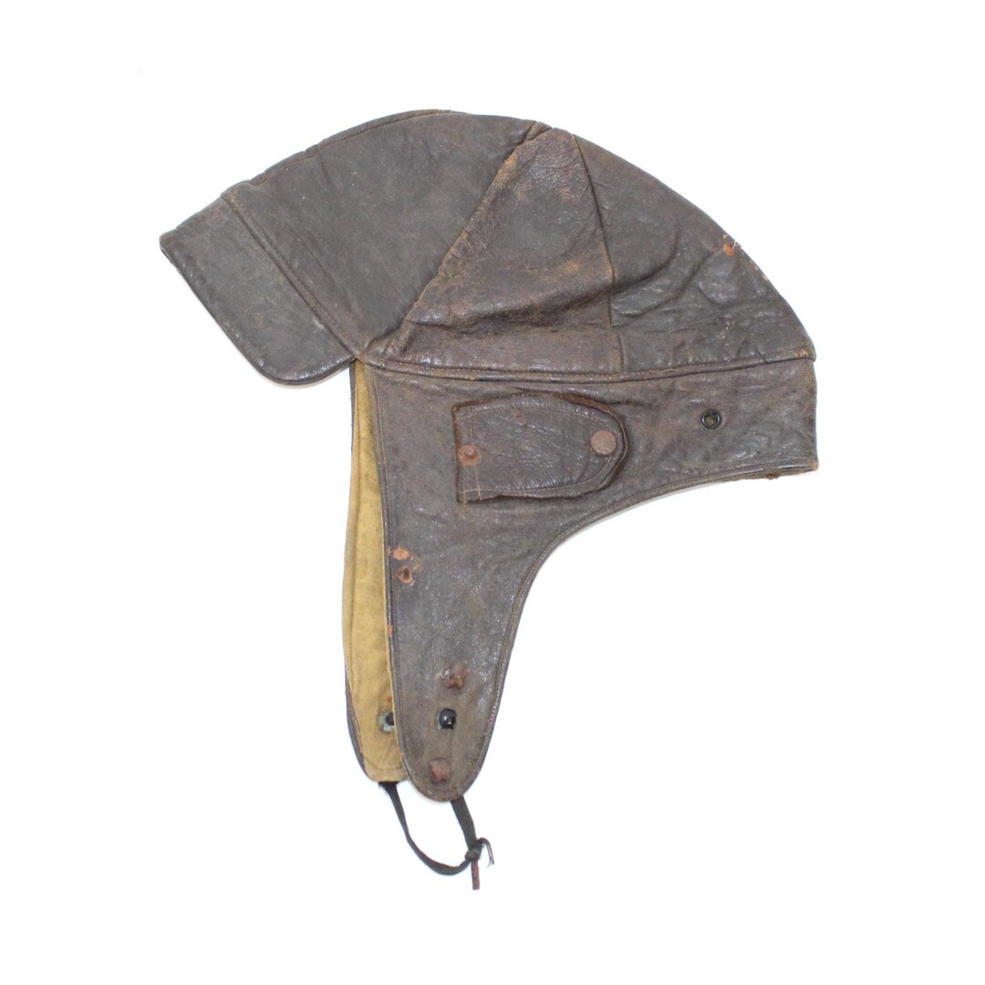Vintage 1920s 1930s Brown Leather Flying Hat Cap Helmet British ...