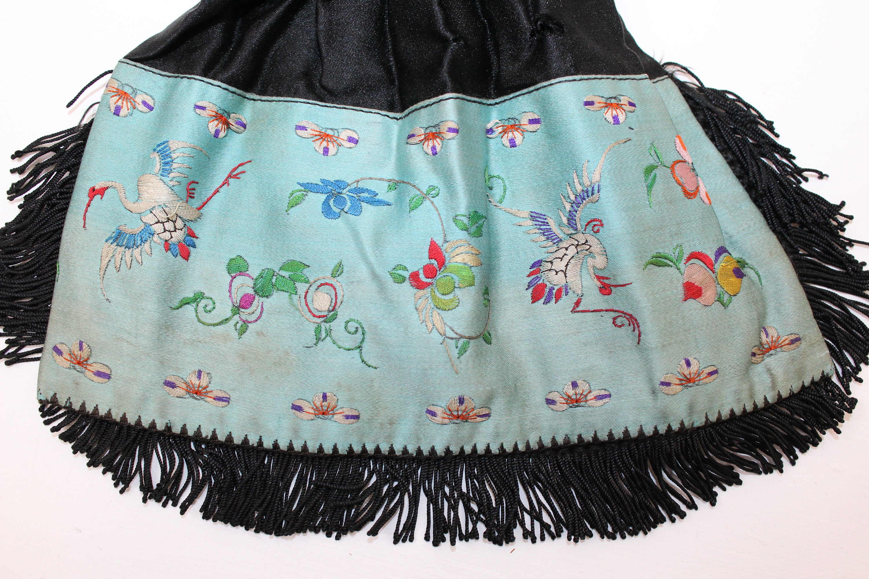 Antique Chinese Embroidered Silk Large Misers Style Purse Bag Etsy