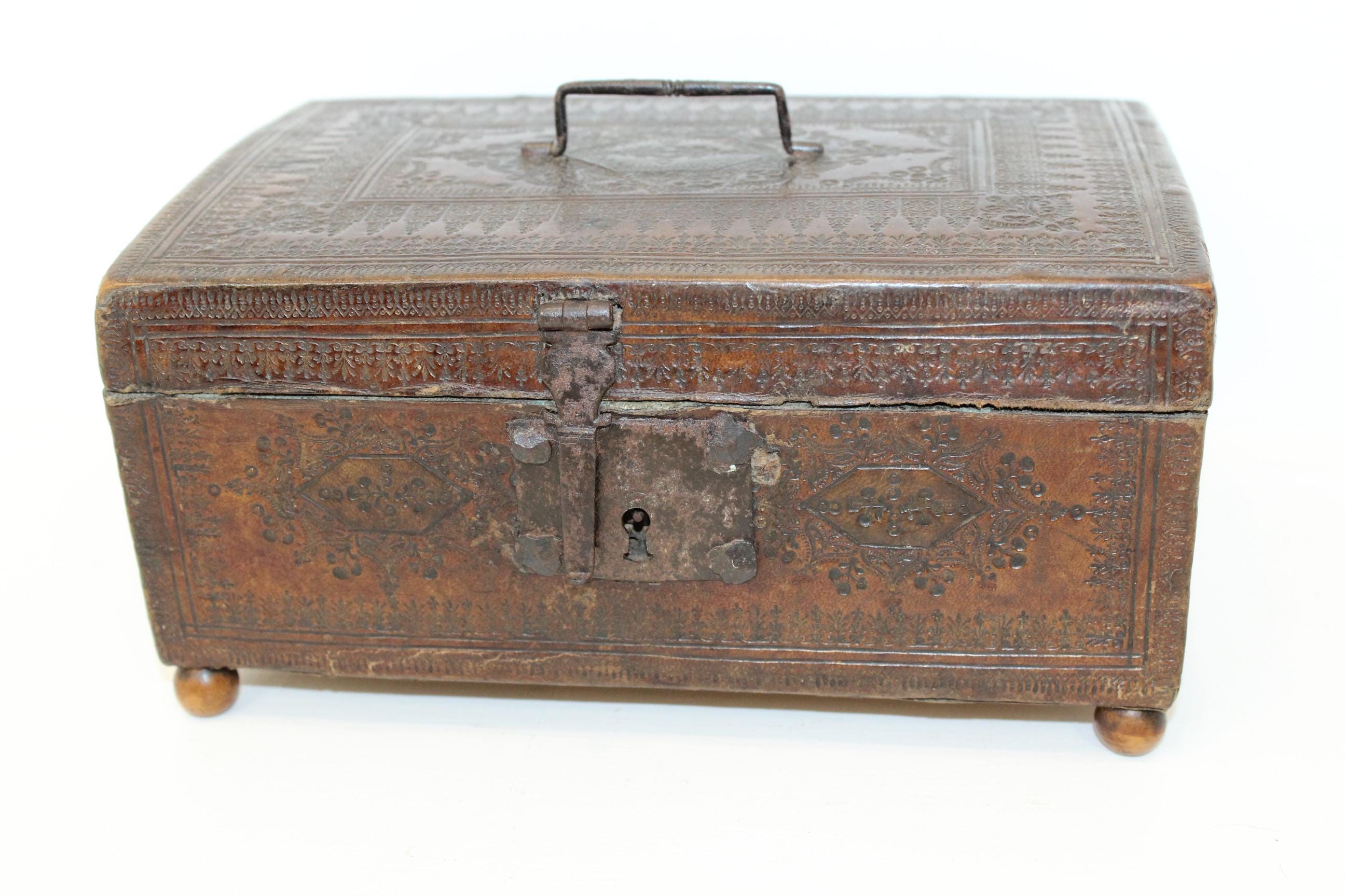 Antique 18th Century French Leather Box Jewellery Casket or Small