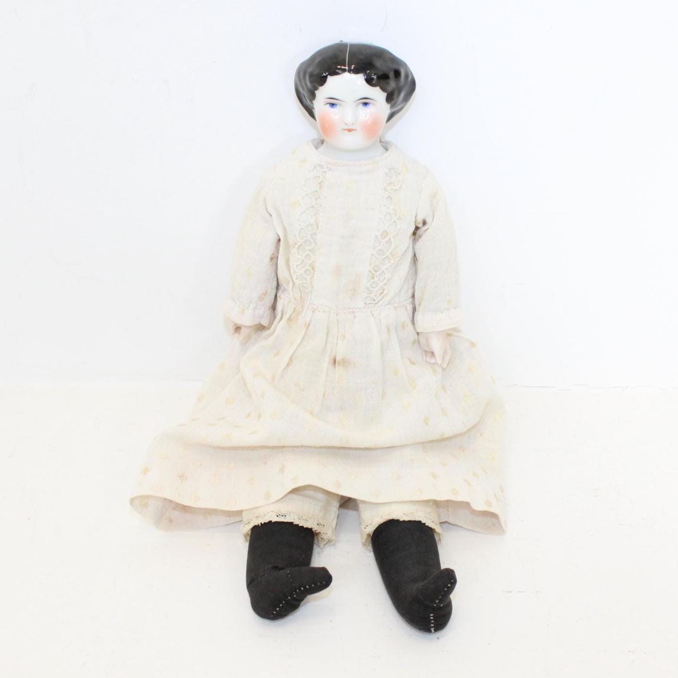 Antique Victorian Flat Top Porcelain China Head Doll German Circa