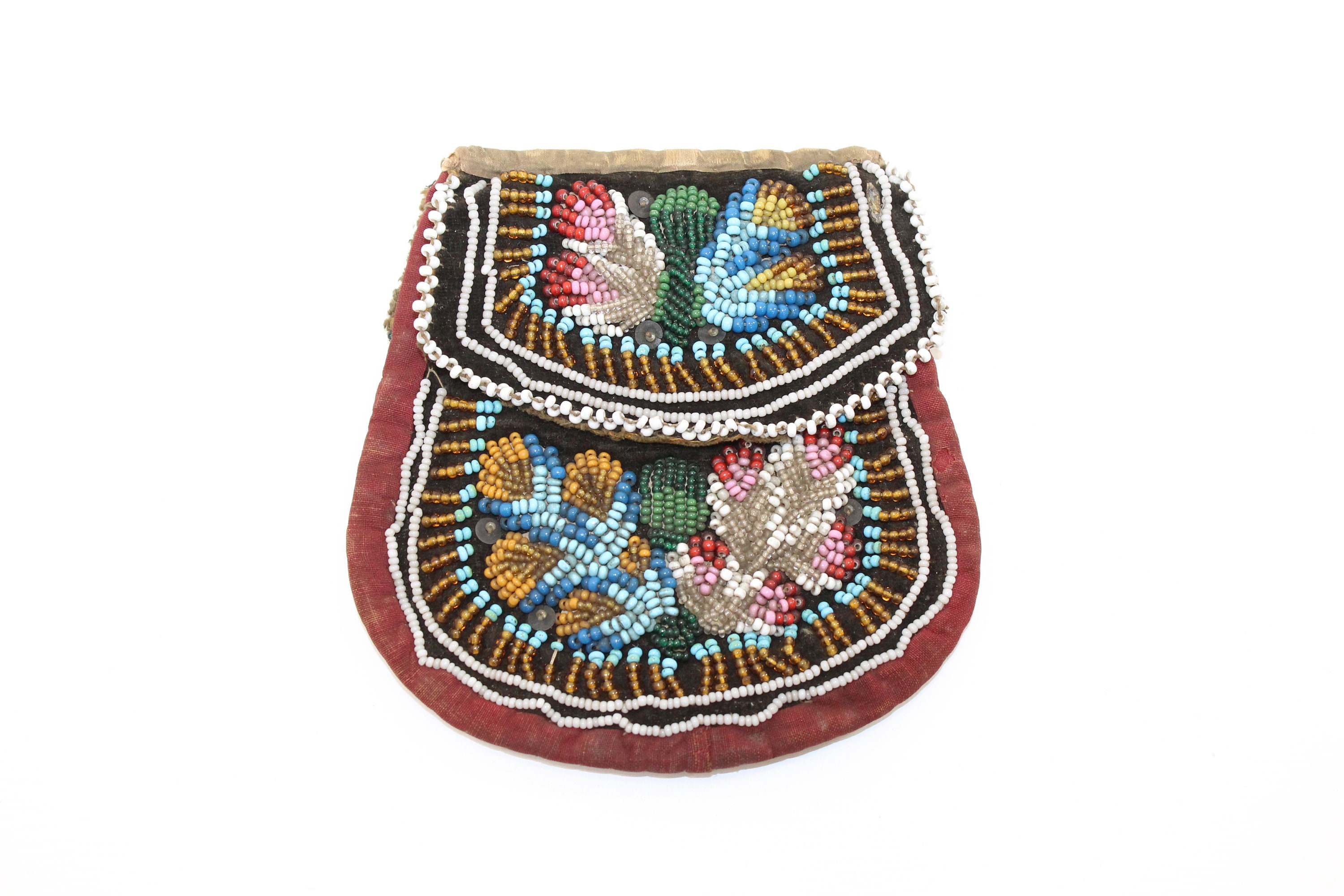 Antique Iroquois Native American Indian Beadwork Beaded Purse