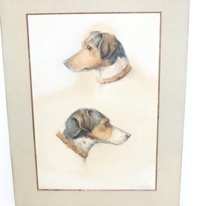 Retrato de mascota de perro victoriano antiguo, pintura en acuarela de Jack Russel con soporte original.