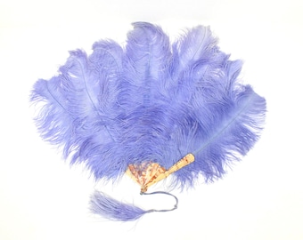 Vintage 1920s huge purple real ostrich feather fan folding hand fan celluloid struts Art Deco flapper