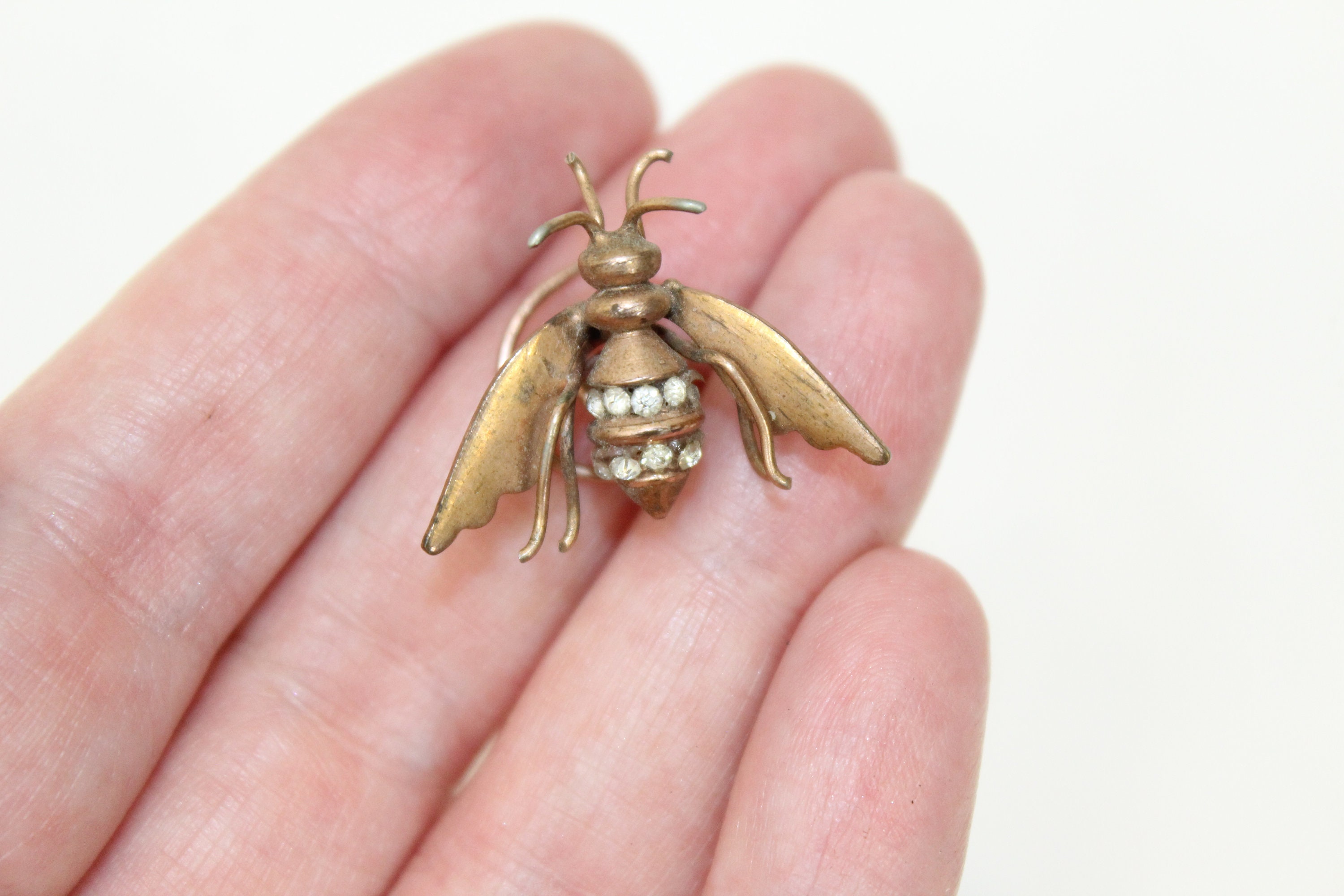 アンティーク 1920 年代 蜂のブローチピン 昆虫 虫 ジュエリー クリア