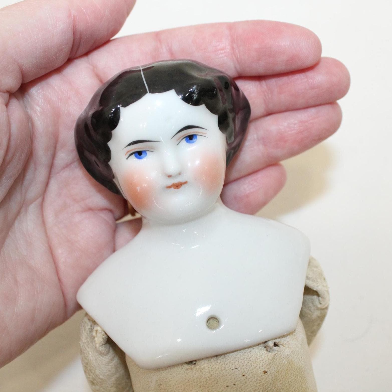 Antique Victorian Flat Top Porcelain China Head Doll German Circa