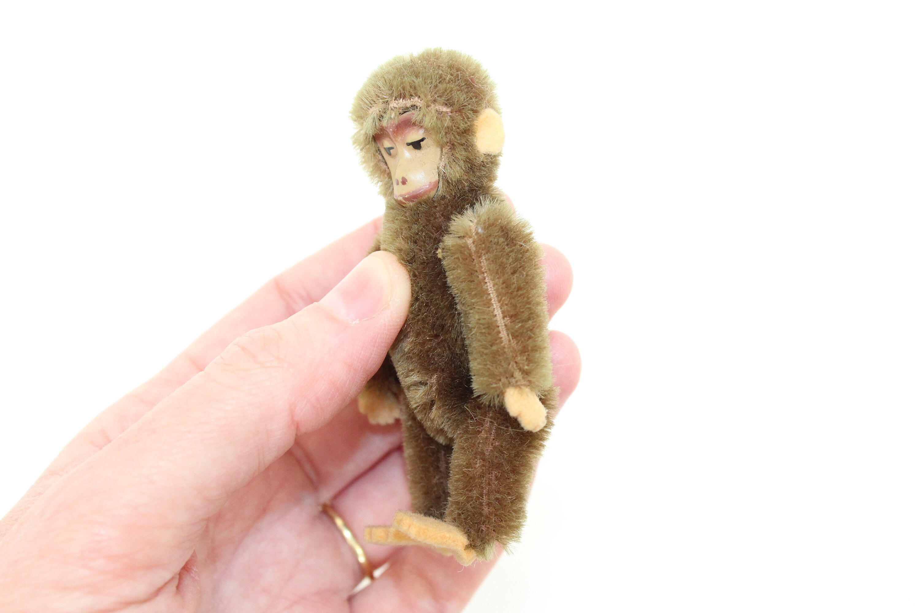 Vintage 1930s Schuco Miniature Monkey Brown Mohair Jointed Metal