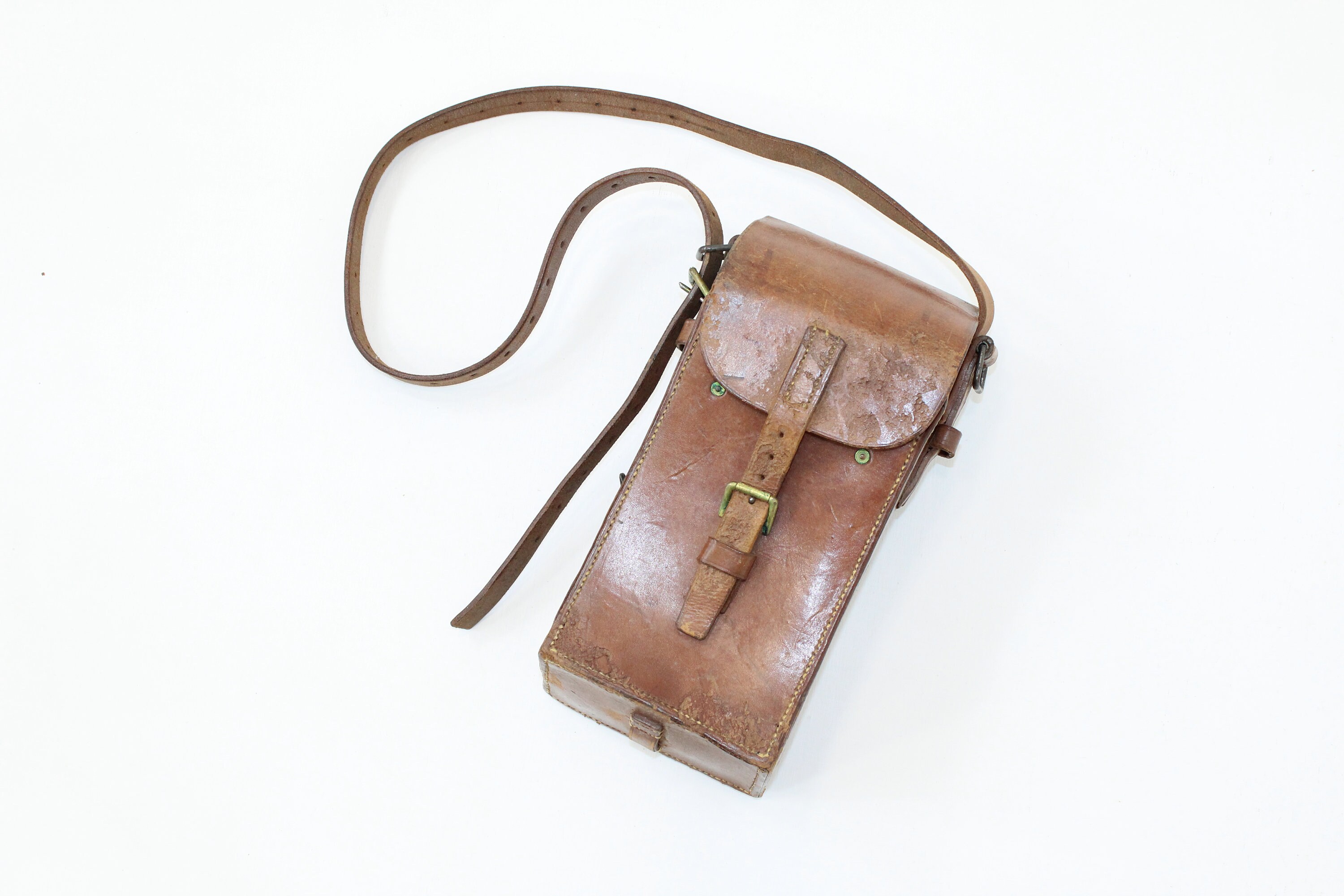 Vintage 1940s Brown Leather Bren Gun Magazine Ammo Bag Case