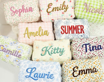 Personalisierte bestickte Make-up-Tasche | Benutzerdefinierte Reise Toilettenartikel | Vintage Kosmetikbeutel | Geschenk für Sie, Brautjungfer Geschenk