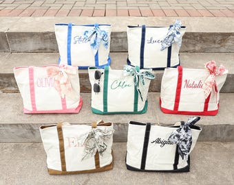 Personalized Embroidered Name Tote Bag – Custom Canvas Shoulder Tote for Bridesmaid, Bachelorette, or Beach Gift