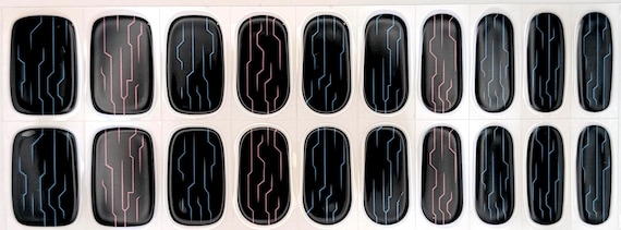 Semi-Cured Gel Wraps, UV Nail Wraps, Geeky, Tech, Tron design The Grid