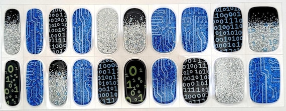Semi-Cured Gel Nail Wraps, Binary Circuit Board Design, Tech Glitter Nails