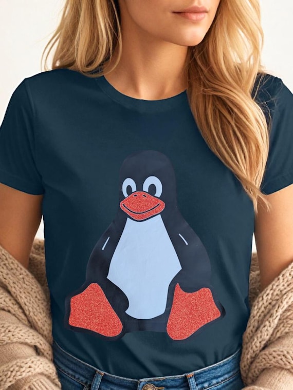 Linux Tux Glitter Women's Fitted T-Shirt , Geeky Gift for Her , Penguin Glitter Tee