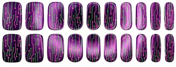 Semi-Cured Gel Wraps, UV Nail Wraps, Geeky, Tech, Purple Circuit Board design PCB Princess
