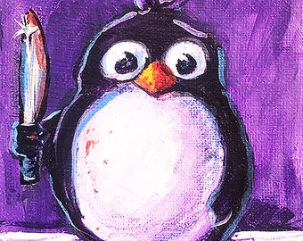 Very Rare Penguin with a Knife