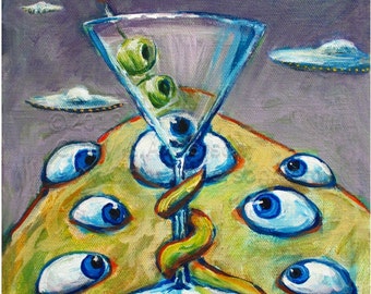 Three Martini Launch funny alien print