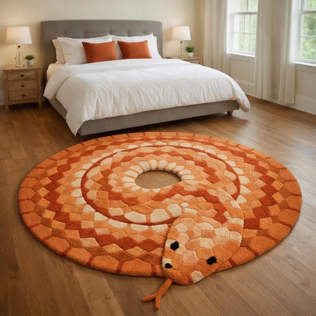 Handmade Coiled Snake Rug, Orange Spiral Tufted Floor Mat, Modern ...