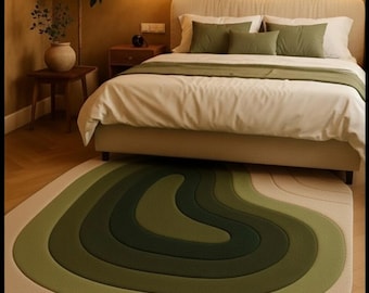 Modern Abstract Green Oval Area Rug – Contemporary Hand Tufted Carpet for Living Room & Study