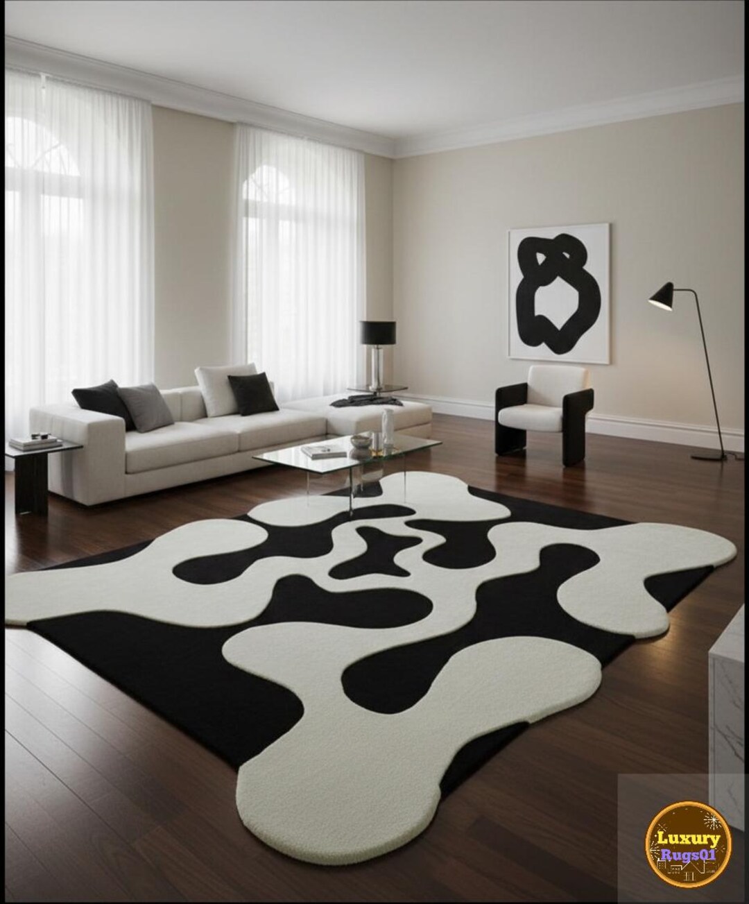 Modern Abstract Black & White Hand Tufted Carpet for Living Room - Etsy