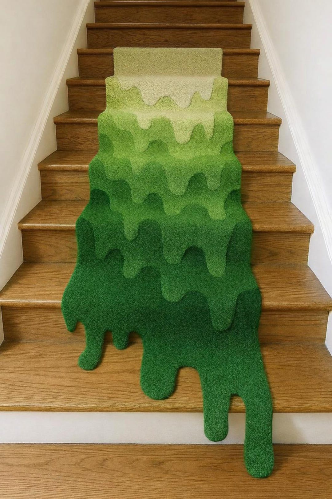 Toom Rug Drip Green Melt Stair Runner Rug, Drip Shape Tufted Carpet, Modern Gradient ...
