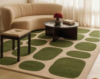 Modern Geometric Green & Beige Area Rug – Contemporary Living Room Carpet