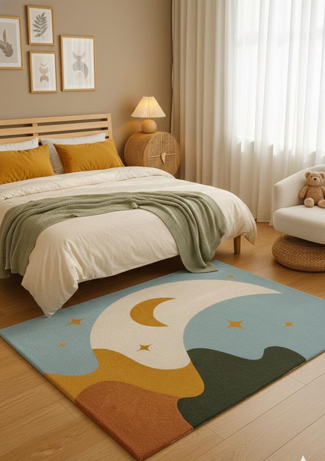 Hand Tufted Wool Rug – Moon & Stars, Modern Kids Carpet - Etsy