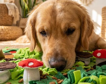 Alfombra olfativa de ardilla con forma de hongo del bosque, juguete de búsqueda de alimento para perros, almohadilla olfativa de alimentación lenta para mascotas, juguete de enriquecimiento y alivio del estrés para perros.