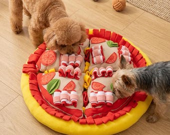 Alfombra olfativa con forma de pizza para perros, juguete interactivo de alimentación lenta, rompecabezas de entrenamiento olfativo con temática de pizza para perros, alfombra de actividades para perros pequeños.