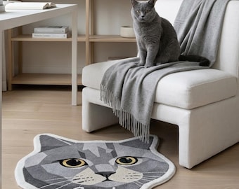 Cat Lover Gift Ragdoll Cat Rug, Unique Irregular Cat Head Floor Mat, Birthday Gift For Cat Owner Pet Mom Bedroom Decor